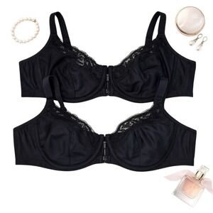 Glamorise WonderWire Front-Close Lace Bras Black Size 48C Set of Two
